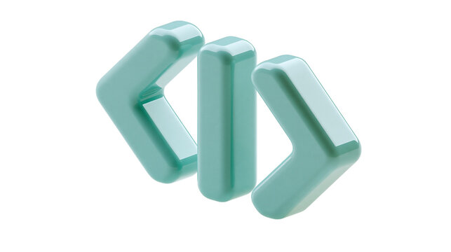 Glossy mint green 3D code bracket symbol for programming and software development