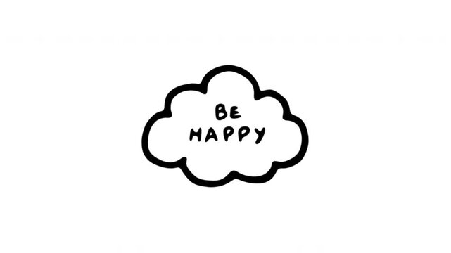 Happy Thought Cloud For Positive Mindset And Encouragement Hand Drawn Doodle Animation. Cheerful Message And Emotional Wellbeing Symbol. Inspirational Reminder For Social Media.