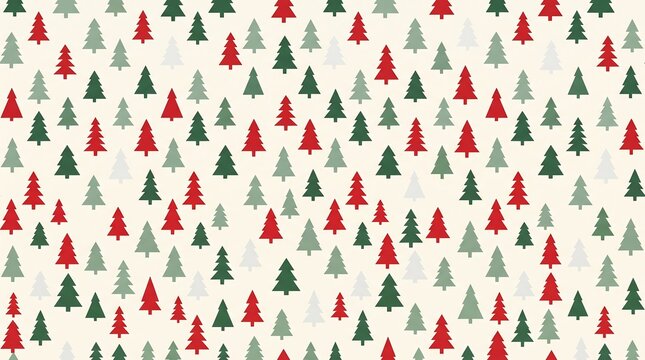 Christmas pattern featuring red and green stylized pine trees on a