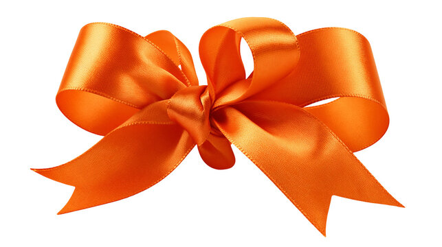 Bright orange satin ribbon tied in a decorative bow with folded loops