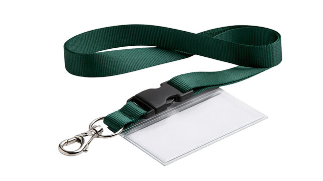 Dark green fabric lanyard with plastic badge holder and metal swivel hook