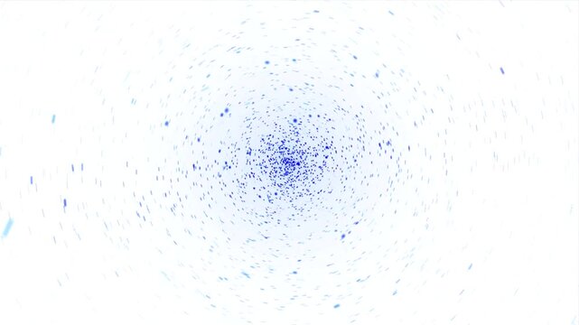 Vortex effect, blue dust particles spinning around on a white abstract background.
