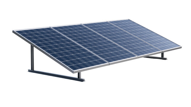 Rectangular solar panel array mounted on a metal frame structure
