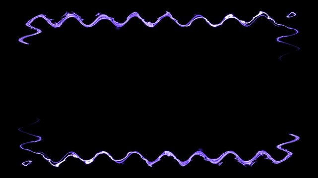 Rectangular wavy appearing and disappearing horizontal frame with shapes of water, current, blue frame. Blank black space for your own content in the middle.