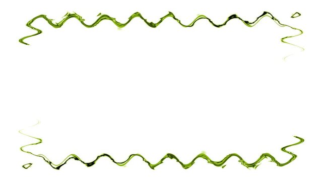 Rectangular wavy appearing and disappearing horizontal frame with shapes of water, current, green frame. Blank white space for your own content in the middle.