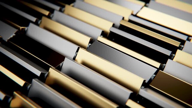 Gold and silver metal slats create an elegant abstract background in a seamless loop