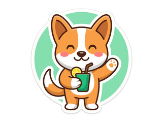 Fototapeta premium Cute Cartoon Fox Character Holding a Refreshing Summer Drink Vector Illustration