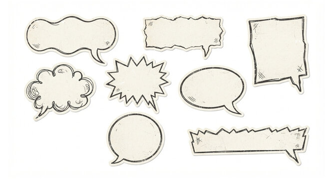 Hand Drawn Vintage Speech Bubble Sticker Collection with Retro Comic Vector Shapes
