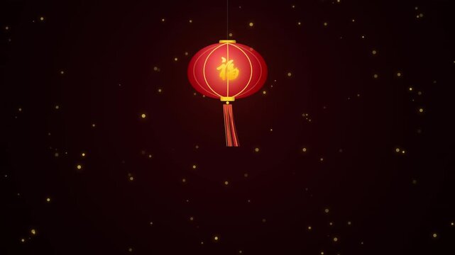 Festive Red Chinese Lantern with Gold Tassels Illuminates a Dark, Glittering Background