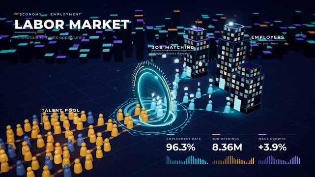 Labor Market Employment Rate Job Openings Analytics Motion Graphics Loop