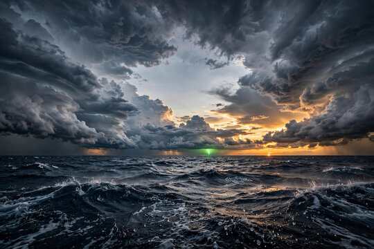 Green Flash Phenomenon At Sunset Viewed From Inside Typhoon Eye