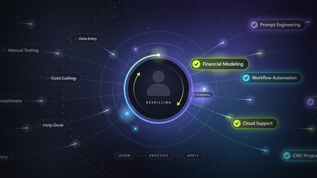 Reskilling And Workforce Upskilling Digital Mind Map Infographic With Job Roles