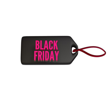 Black friday sale text on black tag, black friday sale discount. 3d render.
