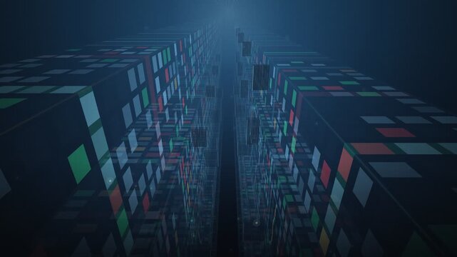 Futuristic financial stock market trading canyon with digital stock charts and data