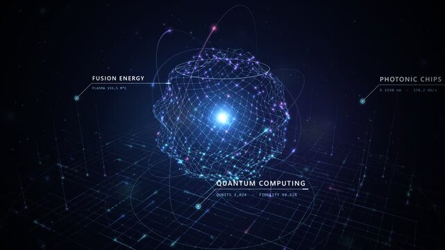 futuristic deep tech network sphere with scientific data stream loop