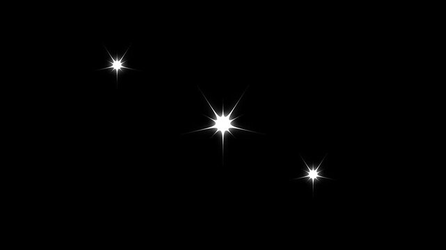 4K sparkle twinkle glitter star animation loop, white doodle blinking light, glowing vector stars effect, festive holiday decoration on transparent black  screen background.