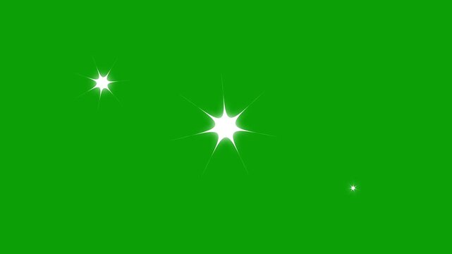 White star blinking animation, sparkling  twinkle effect, 4K flat vector cartoon doodle, retro shining light trails, festive overlay on green  screen & transparent background..
