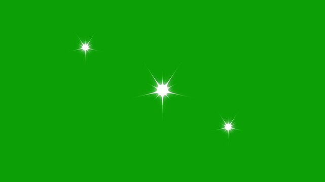 4K sparkle twinkle glitter star animation loop, white doodle blinking light, glowing vector stars effect, festive holiday decoration on transparent green screen background.