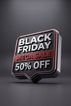 Black friday mega sale badge with 50 percent discount offer