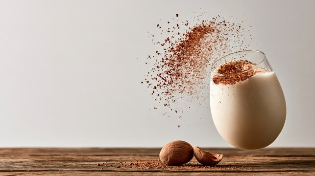 Cozy eggnog floating with nutmeg galaxy swirl, Christmas photo