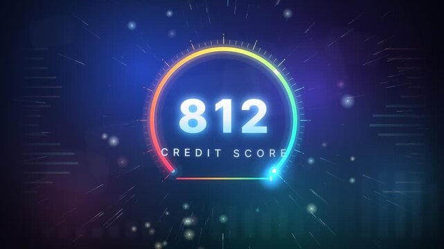 Animated credit score meter gauge with numbers increasing and decreasing in 4K resolution