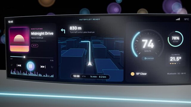 Modern Electric Car Infotainment System Dashboard UI Navigation