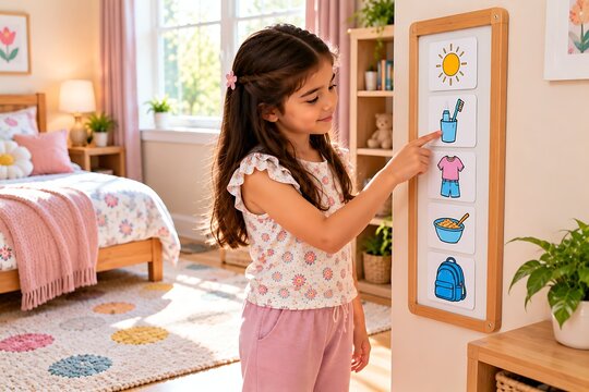 Child Following Visual Routine Cards During Daily Activities