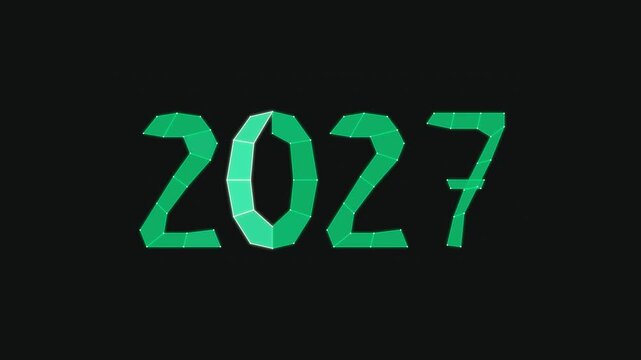 Green geometric low poly number 2027 sign for modern new year countdown celebration