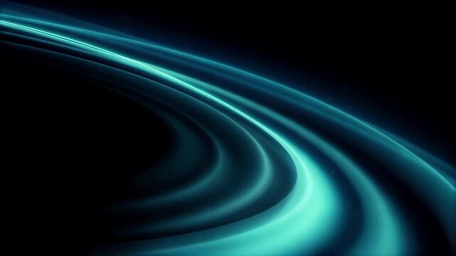Glowing Teal Light Streaks Curve Dynamically Against Black Background for Futuristic Motion Graphics