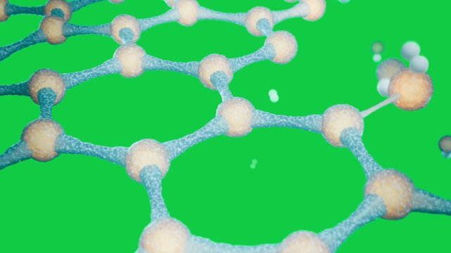 Hex net entering left, zooming, mols binding, probe nearing nodes, visualizing bonds