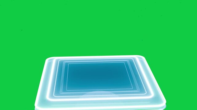 Black field fading, cyan chip emerging, emitting traces and linking network on transparent backdrop