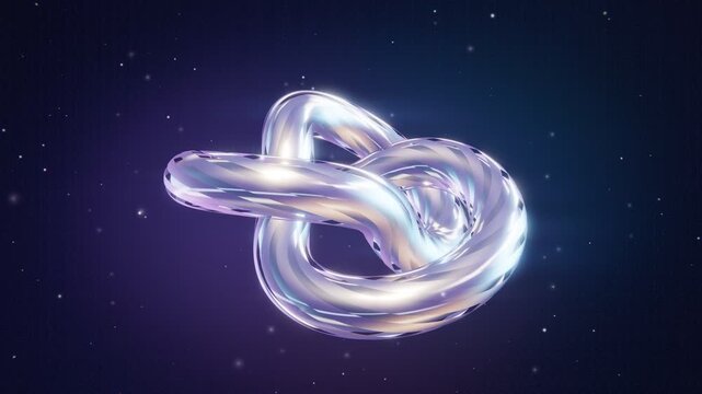 Abstract chrome metallic torus knot rotating in space 4k loop