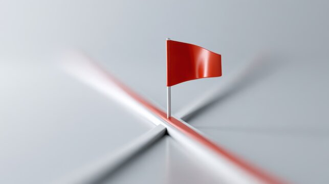 A red flag marks the finish line on a white surface, signifying completion or achievement