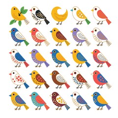 Fototapeta premium Colorful flat vector birds collection isolated on a white background