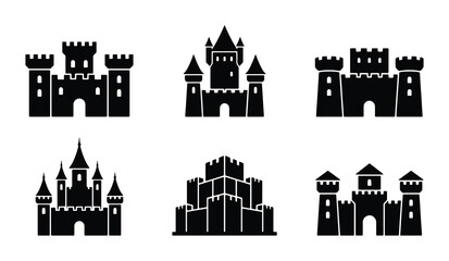 Fototapeta premium Castle silhouettes set with fortress, keep and towers for fantasy or medieval themes logo