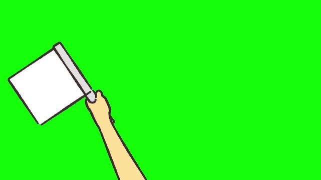 片腕で白旗を振るゆるい落書き風アニメーション