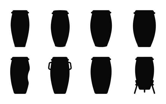 Conga drum silhouettes set with different conga variations for music and rhythm design