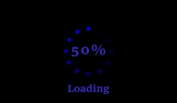 Abstract Animation featuring please text with spinning dots loading indicator animation please wait screen with processing animation showing please wait dots loader transition blue background black