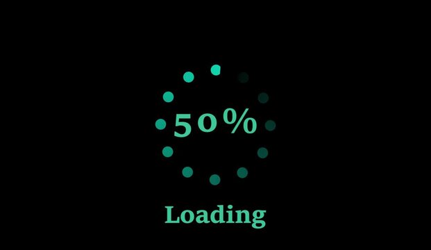 Abstract Animation featuring please text with spinning dots loading indicator animation please wait screen with processing animation showing please wait dots loader transition mint background black