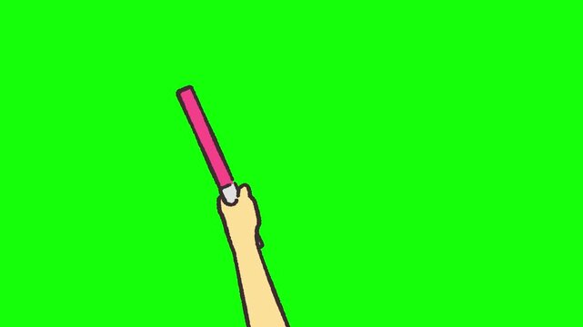 ピンク色のペンライトを一定のリズムで振るゆるい落書き風アニメーション