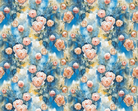 Digital print all over floral pattern blur wave effect creative style hand drawn canvas oil paint smooth mixing faded flowers for saree suit kurti parda chader rug cover paper tils floor home furnish.
