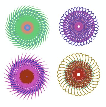 colorful spirograph mandala - abstract geometric flower collection