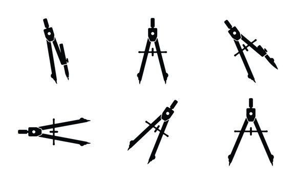 Divider tool silhouettes set with compasses for drawing and geometry for logo or signage