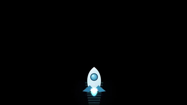 Minimalist Flat Vector Illustration of a Spaceship Launching Into Deep Space