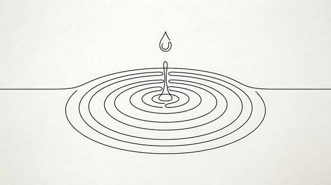 Minimalist water drop ripple line art isolated on transparent