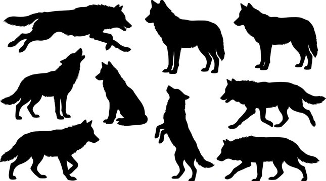 Wild wolves set black silhouette vector illustration isolated on white background