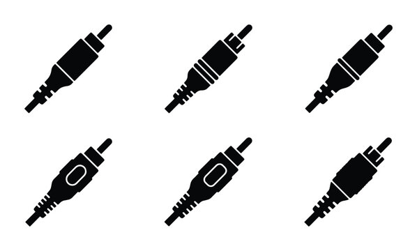 Audio connector silhouettes set with RCA plug and jack for sound system and electronics
