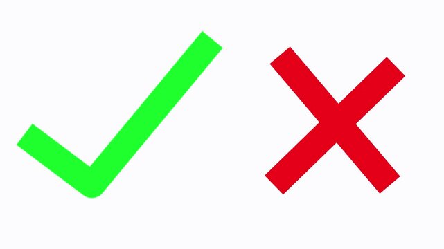 Animated green check mark and red cross symbol