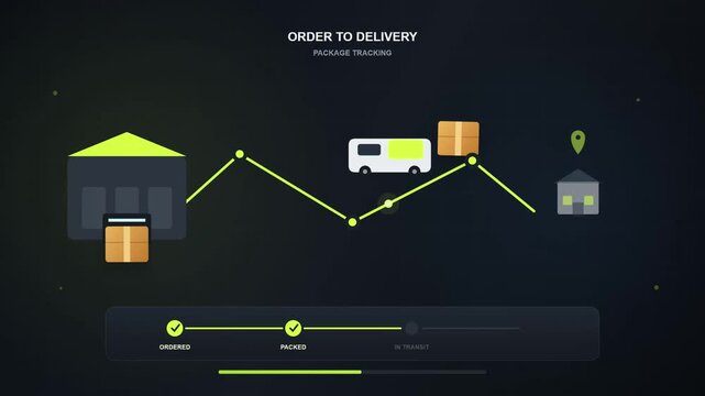 Vector illustration of a delivery status tracking screen with a progress bar and logistics route concept