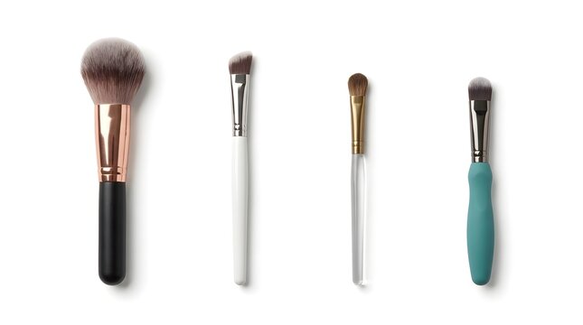 Collection of professional makeup brushes with diverse handle materials and bristles for cosmetic application